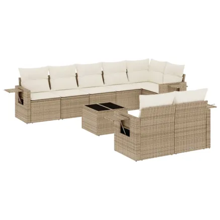 Salon de jardin avec coussins 9 pcs beige résine tressée 2