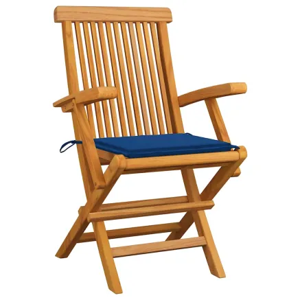 Chaises de jardin avec coussins bleu royal lot de 3 Bois teck 2