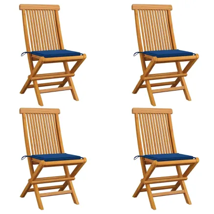 Chaises de jardin et coussins bleu royal lot de 4 Bois de teck