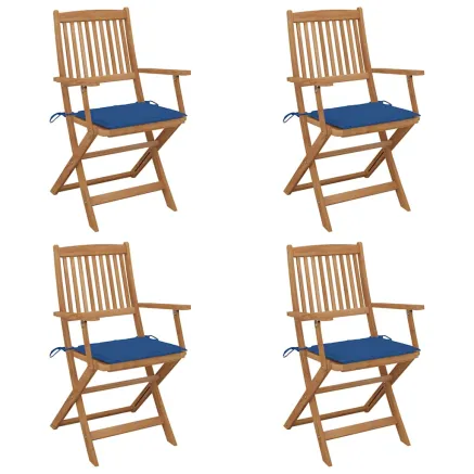 Chaises pliables de jardin lot de 4 avec coussins Bois d'acacia