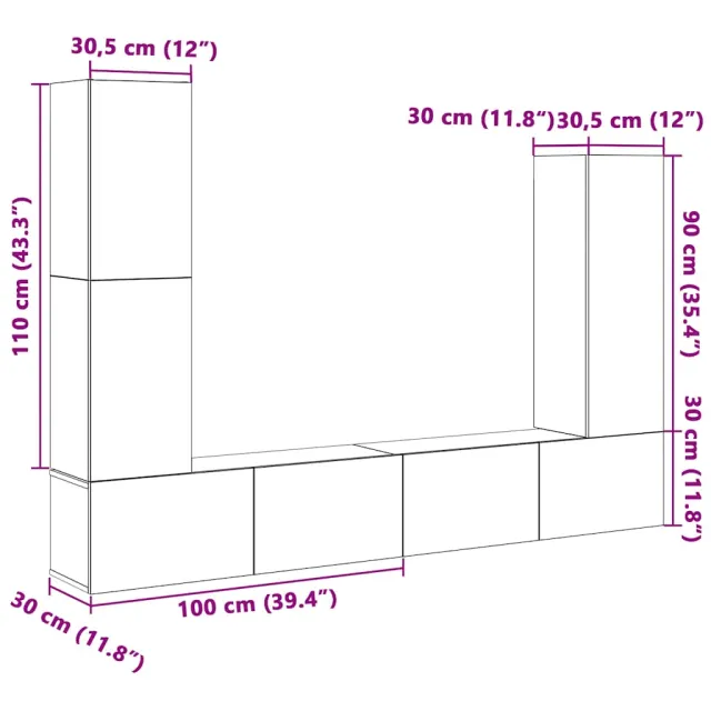 Ensemble de meubles TV 4 pcs Chêne fumé Bois d'ingénierie
