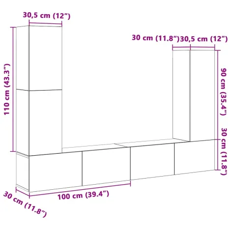 Ensemble de meubles TV 4 pcs Chêne fumé Bois d'ingénierie