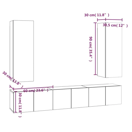 Ensemble de meubles TV 5 pcs Chêne fumé Bois d'ingénierie