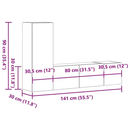 Ensemble de meubles TV 3 pcs Chêne fumé Bois d'ingénierie