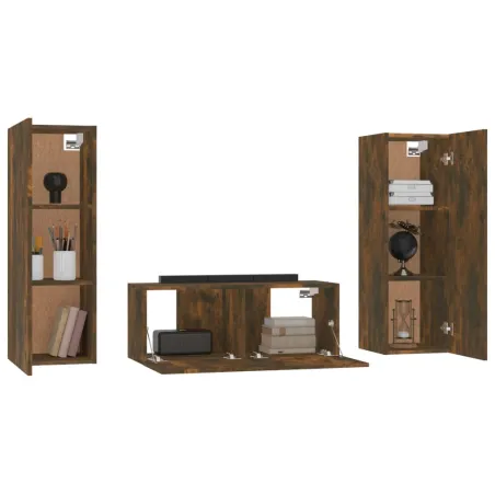 Ensemble de meubles TV 3 pcs Chêne fumé Bois d'ingénierie