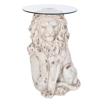 Bijzettafel DKD Home Decor Leeuw 52 x 44 x 72 cm Kristal Grijs Metaal