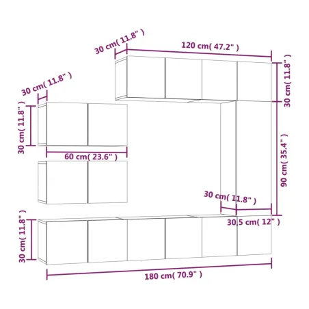 Ensemble de meubles TV 8 pcs Chêne fumé Bois d'ingénierie