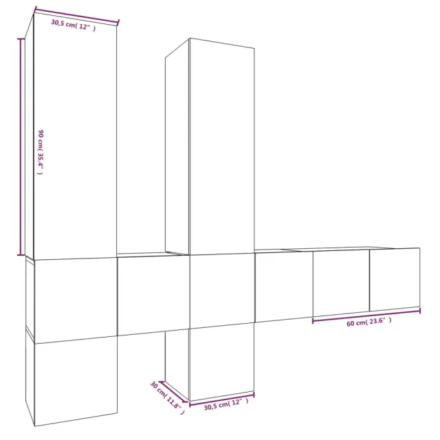 Ensemble de meubles TV 7 pcs Sonoma gris Bois d'ingénierie