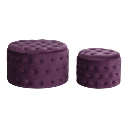 Footrest DKD Home Decor Purple Polyester Burgundy MDF Wood (70 x 70 x