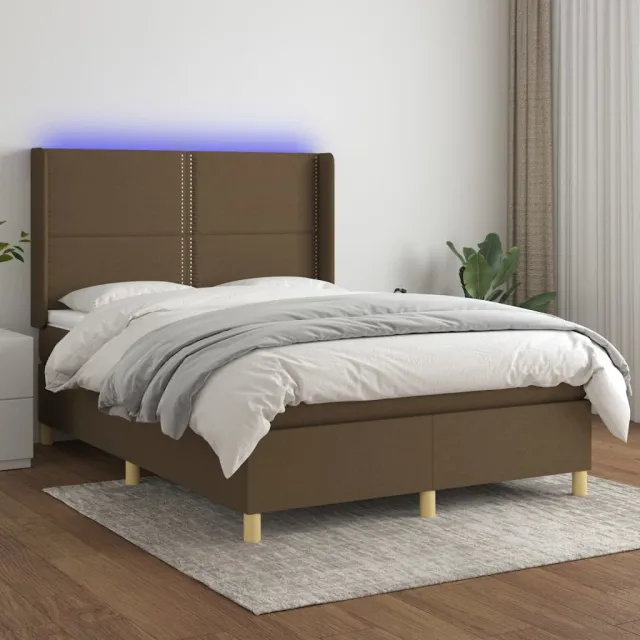 Sommier à lattes de lit matelas et LED Marron foncé 140x200 cm