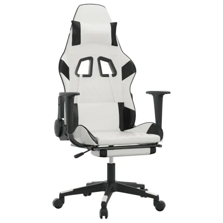 Chaise de jeu avec repose-pied Blanc et noir Similicuir 2