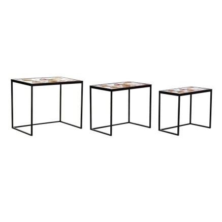Juego de 3 mesas DKD Home Decor Amarillo Negro Rosa Dorado 60 x 40 x 5