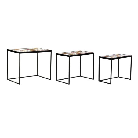 Set of 3 tables DKD Home Decor Yellow Black Pink Golden 60 x 40 x 50 c
