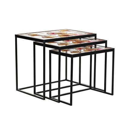 Juego de 3 mesas DKD Home Decor Amarillo Negro Rosa Dorado 60 x 40 x 5 2