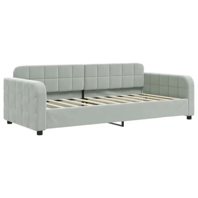 Lit de jour avec gigogne et matelas gris clair 90x190cm velours