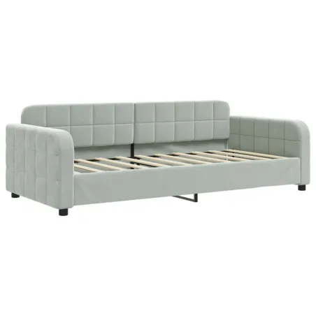 Lit de jour avec gigogne et matelas gris clair 90x190cm velours