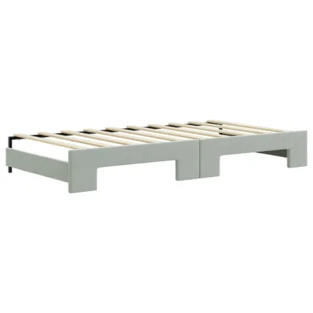 Lit de jour avec gigogne et matelas gris clair 90x190cm velours