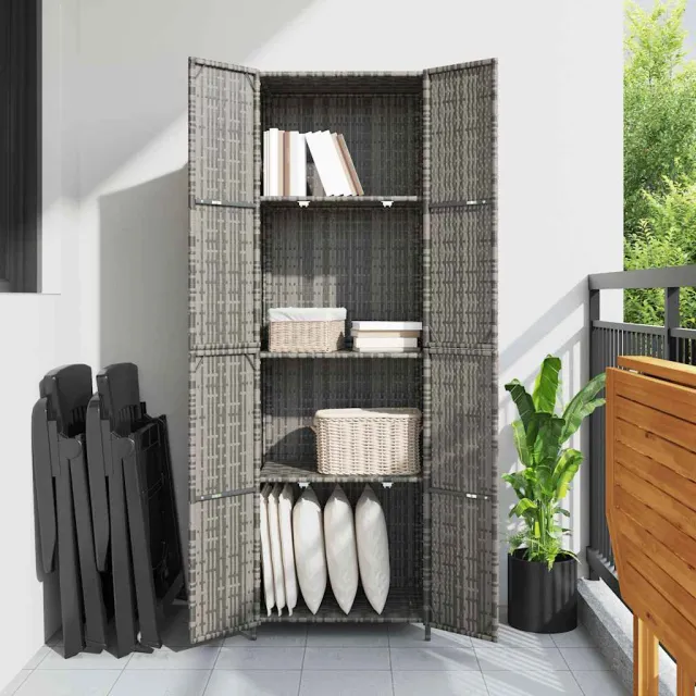 Armoire de rangement jardin Gris 59x40x180 cm Résine tressée
