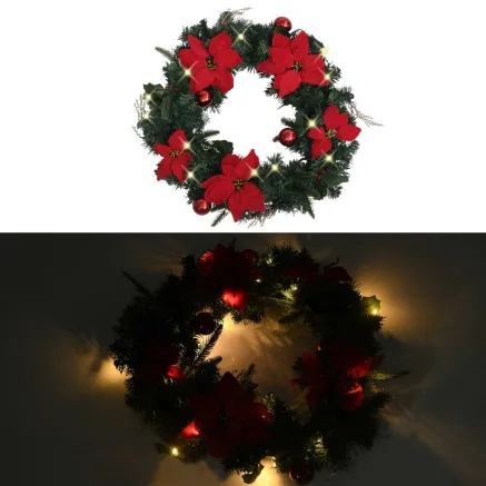 Couronne de Noël avec lumières LED vert 60 cm PVC 2