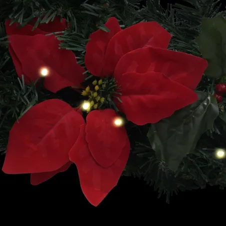 Couronne de Noël avec lumières LED vert 60 cm PVC