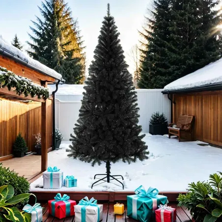 Sapin de Noël artificiel avec support noir 210 cm PVC