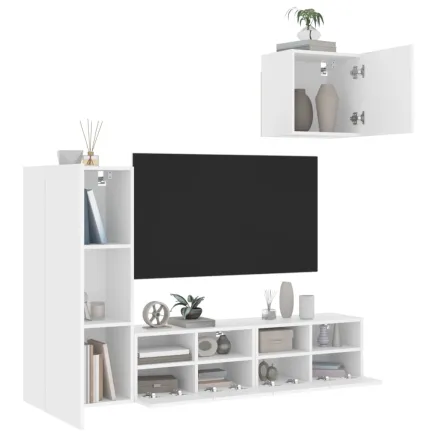Unités murales TV 4 pcs blanc bois d'ingénierie