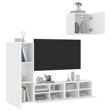 Unités murales TV 4 pcs blanc bois d'ingénierie
