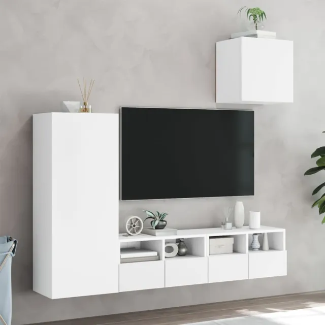 Unités murales TV 4 pcs blanc bois d'ingénierie