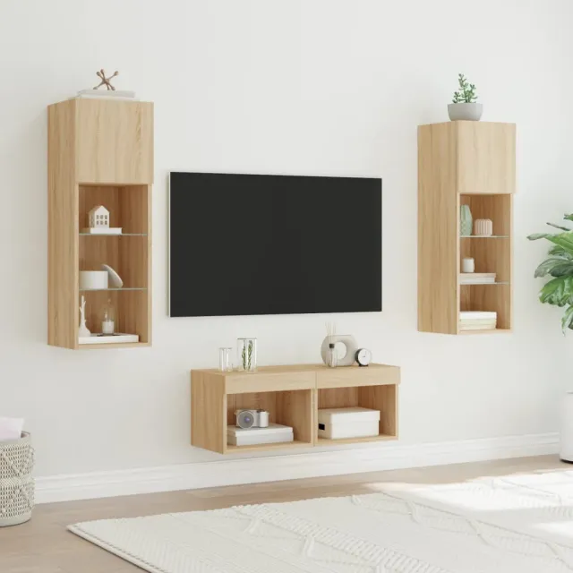 Meuble TV muraux 4 pcs avec lumières LED chêne sonoma