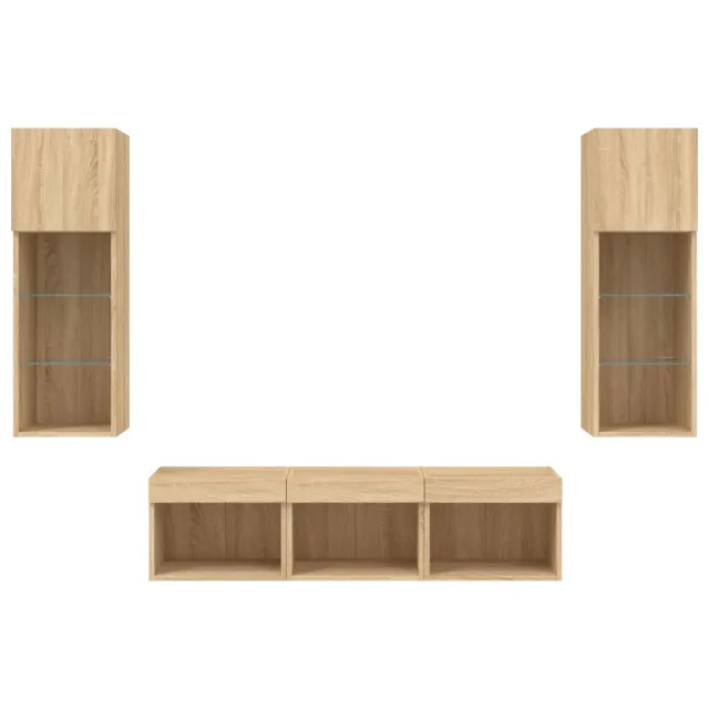 Unités murales TV avec LED 5 pcs chêne sonoma bois d'ingénierie