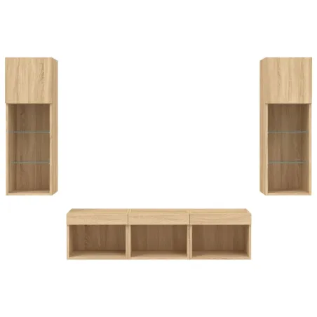Unités murales TV avec LED 5 pcs chêne sonoma bois d'ingénierie