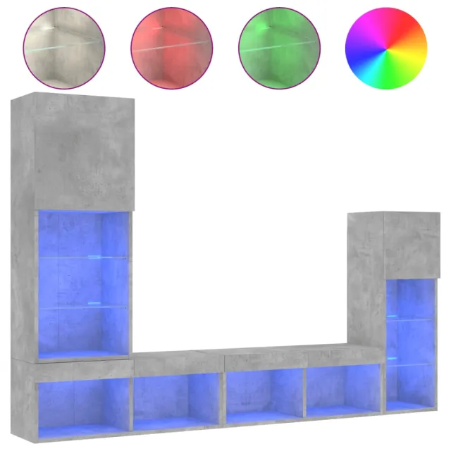 Unités murales TV avec LED 4 pcs gris béton bois d'ingénierie