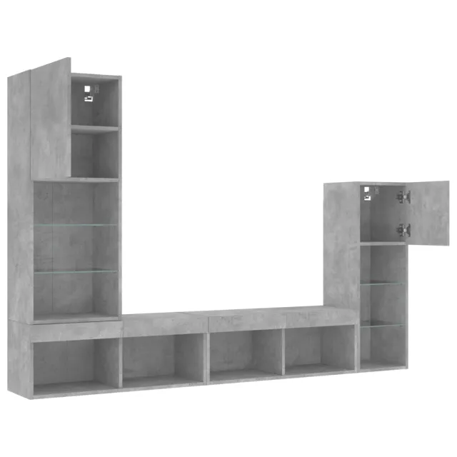 Unités murales TV avec LED 4 pcs gris béton bois d'ingénierie