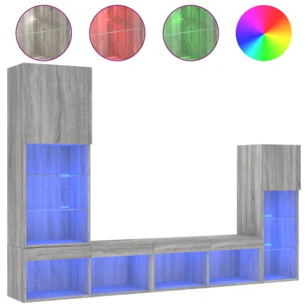 Unités murales TV avec LED 4 pcs gris sonoma bois d'ingénierie 2