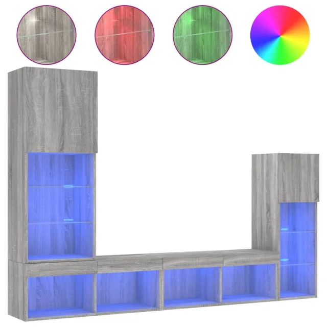 Unités murales TV avec LED 4 pcs gris sonoma bois d'ingénierie