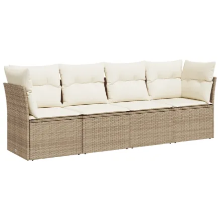 Salon de jardin avec coussins 4 pcs beige résine tressée 2