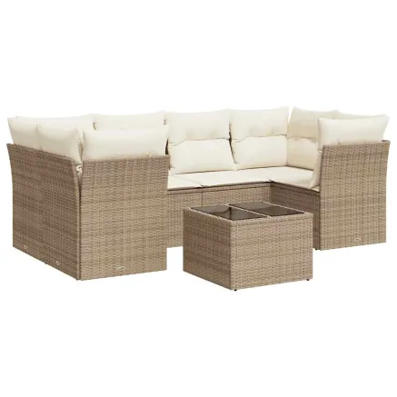 Salon de jardin avec coussins 7 pcs beige résine tressée 2