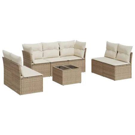 Salon de jardin avec coussins 8 pcs beige résine tressée