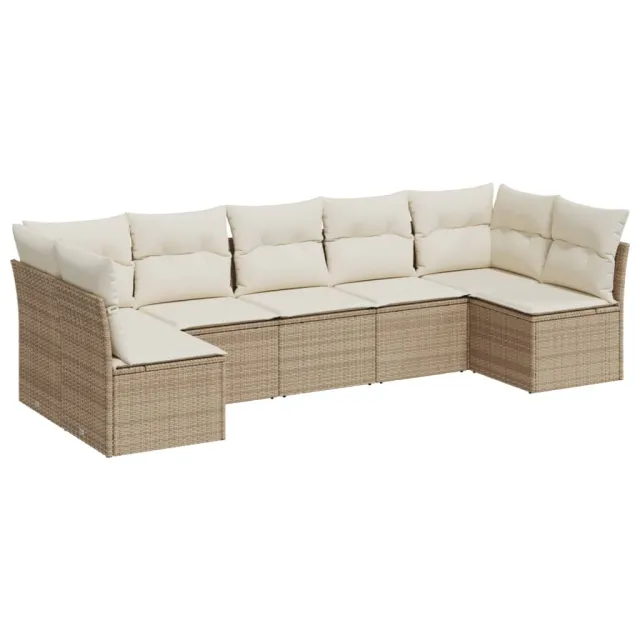 Salon de jardin avec coussins 7 pcs beige résine tressée