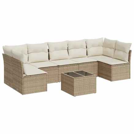 Salon de jardin avec coussins 8 pcs beige résine tressée 2