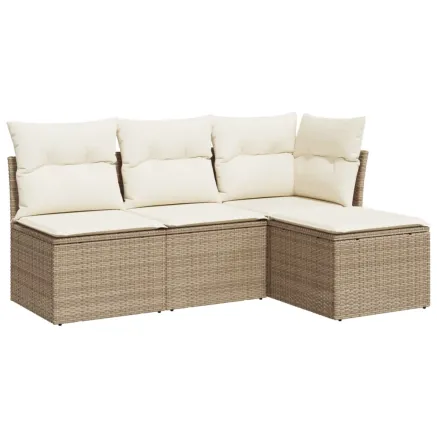 Salon de jardin avec coussins 4 pcs beige résine tressée 2