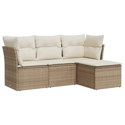 Salon de jardin avec coussins 4 pcs beige résine tressée 2