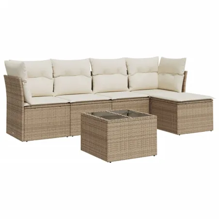 Salon de jardin avec coussins 6 pcs beige résine tressée