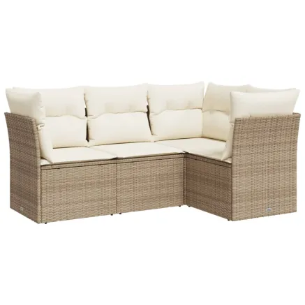 Salon de jardin avec coussins 4 pcs beige résine tressée 2