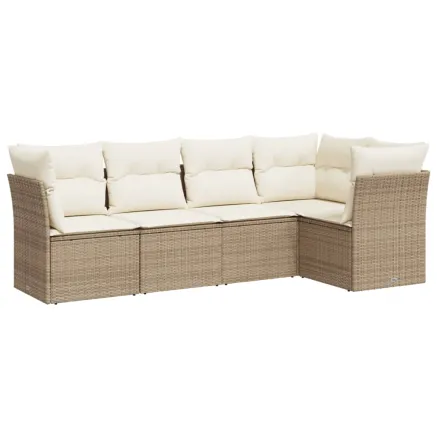 Salon de jardin avec coussins 5 pcs beige résine tressée 2