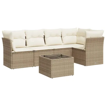 Salon de jardin avec coussins 6 pcs beige résine tressée 2