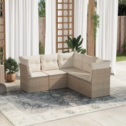 Salon de jardin avec coussins 5 pcs beige résine tressée