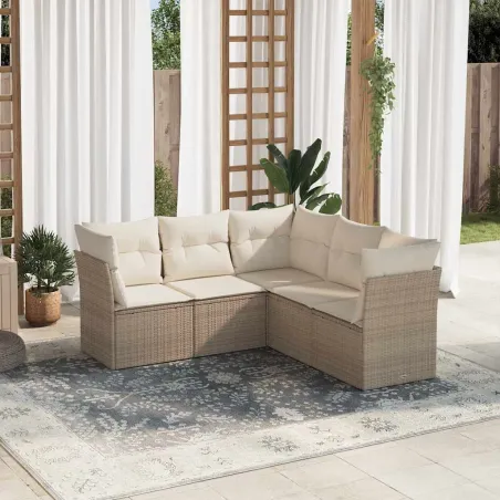 Salon de jardin avec coussins 5 pcs beige résine tressée