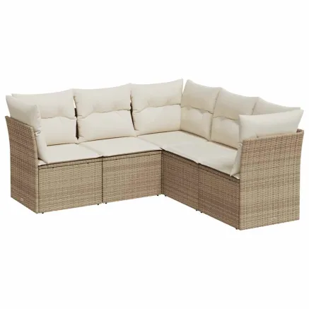 Salon de jardin avec coussins 5 pcs beige résine tressée 2
