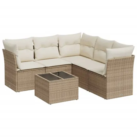 Salon de jardin avec coussins 6 pcs beige résine tressée 2